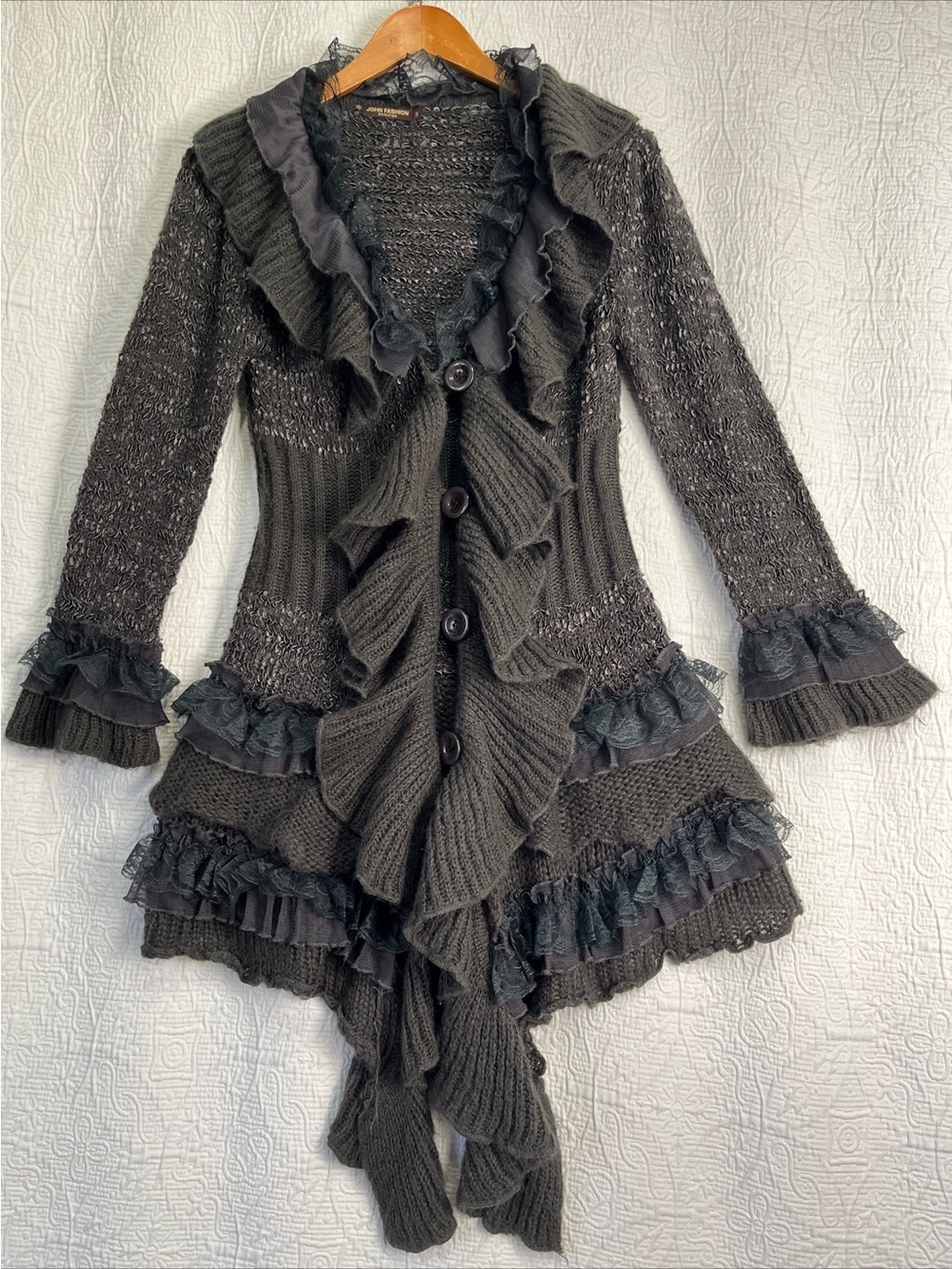 Y2K Knit Sweater Fairy Frilly Whimsigoth  Witchy Boho Cardigan John Fashion S